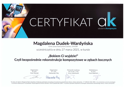 certyfikat Magdalena Dudek