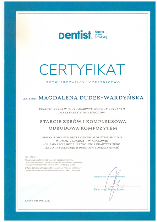 certyfikat Magdalena Dudek