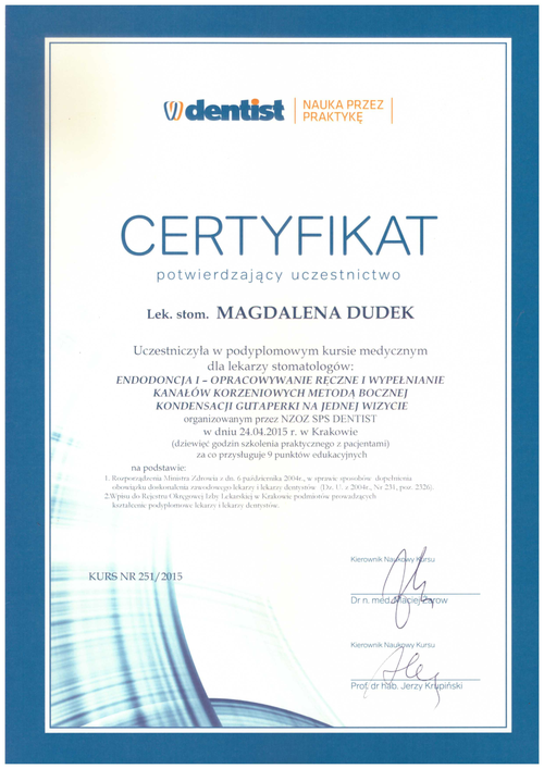 certyfikat Magdalena Dudek