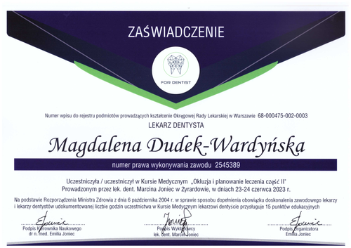 certyfikat Magdalena Dudek