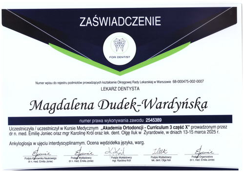 certyfikat Magdalena Dudek