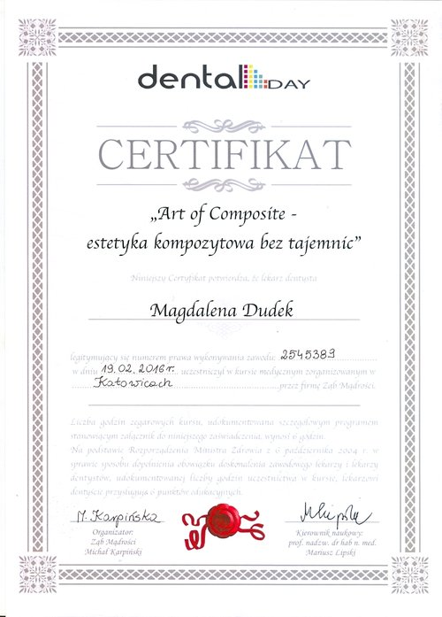 certyfikat Magdalena Dudek