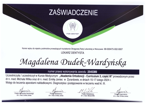 certyfikat Magdalena Dudek