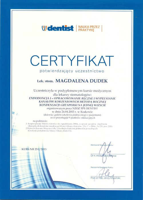 certyfikat Magdalena Dudek