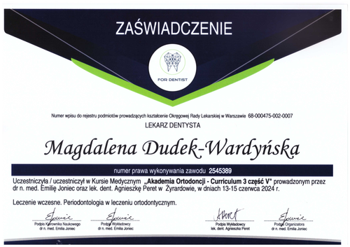 certyfikat Magdalena Dudek