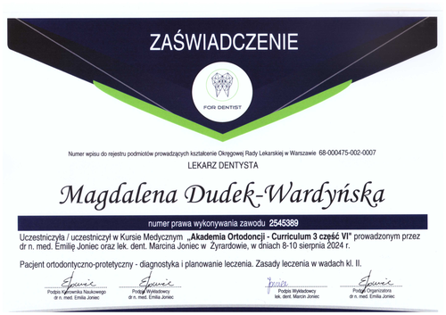 certyfikat Magdalena Dudek