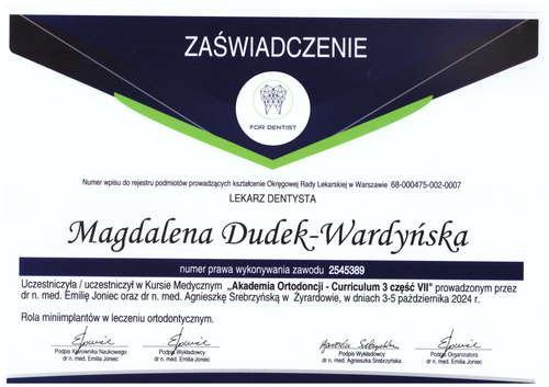 certyfikat Magdalena Dudek