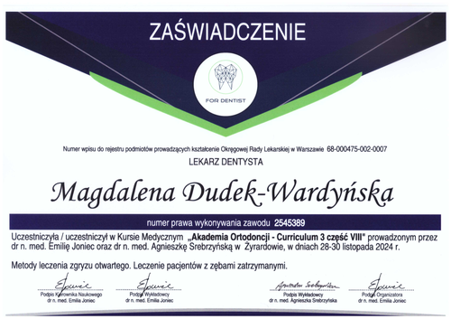 certyfikat Magdalena Dudek