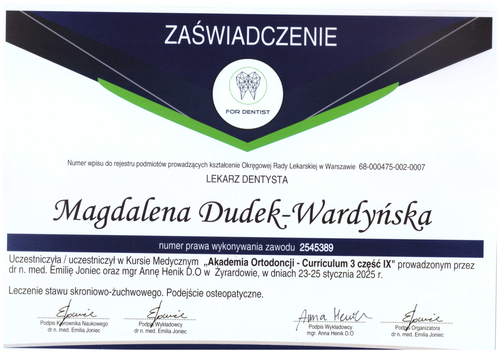 certyfikat Magdalena Dudek