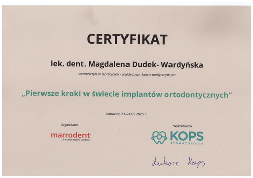 certyfikat Magdalena Dudek