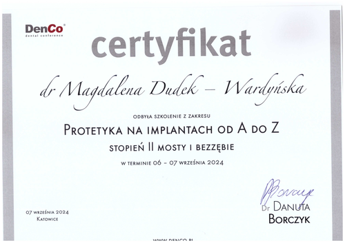 certyfikat Magdalena Dudek