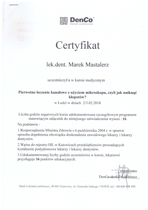 certyfikat Marek Mastelarz